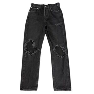 Agolde Button Fly Black Wash Pinched Waist Distressed Grunge Jeans